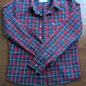 Abercrombie and Fitch-Red and Blue Button Down Shirt-Size M